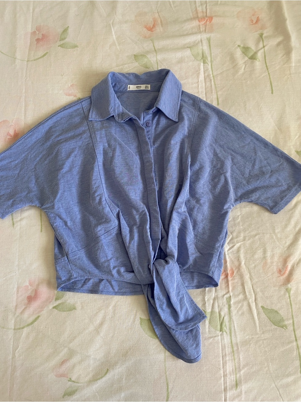 Mango Short-Sleeve Button-Up Top with Tie-Front Detail Size XS
